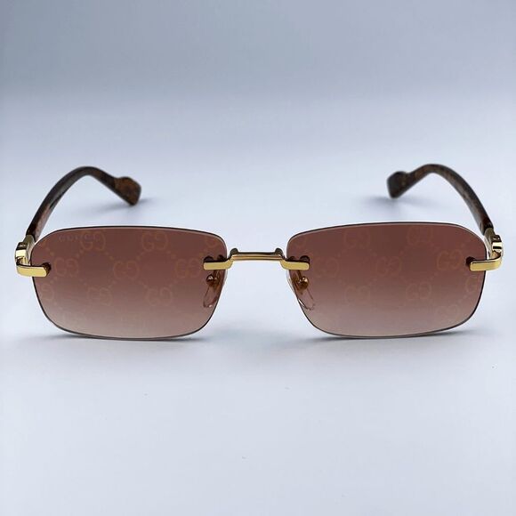 NEW Gucci GG1221S 004 Gold Yellow Red Mirrored Square Unisex Sunglasses - Picture 1 of 13